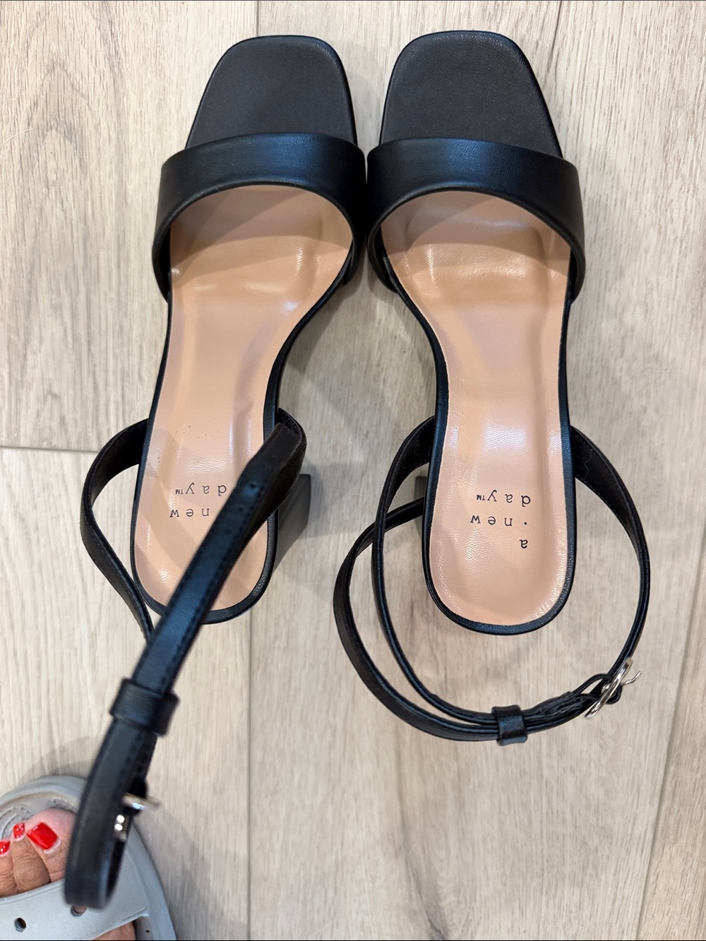 a new day Black Strappy Square-Toe Heeled Sandals never worn
